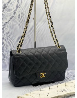 (MERDEKA SALE) CHANEL CLASSIC JUMBO CAVIAR DOUBLE FLAP BAG WITH GOLD HARDWARE 