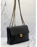 (MERDEKA SALE) CHANEL VINTAGE JUMBO SIGNLE FLAP BLACK LAMBSKIN LEATHER GOLD HARDWARE CHAIN SHOULDER BAG