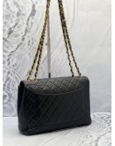 (MERDEKA SALE) CHANEL VINTAGE JUMBO SIGNLE FLAP BLACK LAMBSKIN LEATHER GOLD HARDWARE CHAIN SHOULDER BAG