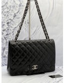 (MERDEKA SALE) CHANEL CLASSIC DOUBLE FLAP MAXI BLACK LAMBSKIN LEATHER SILVER HARDWARE CHAIN BAG 