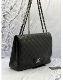 (MERDEKA SALE) CHANEL CLASSIC DOUBLE FLAP MAXI BLACK LAMBSKIN LEATHER SILVER HARDWARE CHAIN BAG 