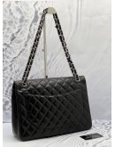 (MERDEKA SALE) CHANEL CLASSIC DOUBLE FLAP MAXI BLACK LAMBSKIN LEATHER SILVER HARDWARE CHAIN BAG 