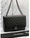 CHANEL CLASSIC MAXI BLACK CAVIAR LEATHER DOUBLE FLAP BAG WITH CHAIN SILVER HARDWARE -FULL SET-