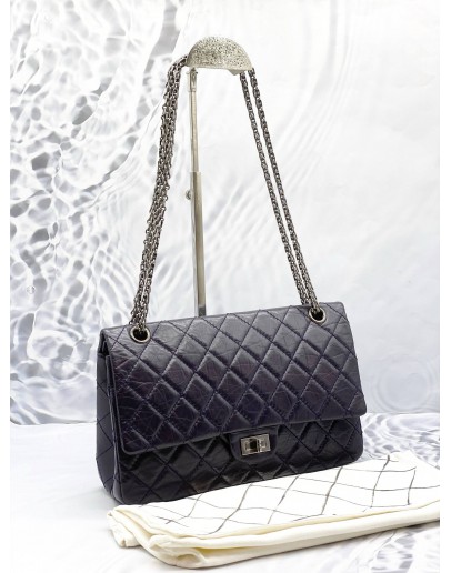CHANEL REISSUE 27 DOUBLE FLAP BAG ON DARK PURPLE AGED CALFSKIN LEATHER