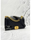 2016 CHANEL BOY MEDIUM SHOULDER BAG IN BLACK LAMBSKIN LEATHER