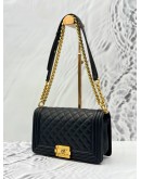 2016 CHANEL BOY MEDIUM SHOULDER BAG IN BLACK LAMBSKIN LEATHER