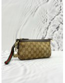 GUCCI WEB SHERRY LINE POUCH IN BEIGE GG CANVAS AND BROWN CALFSKIN LEATHER
