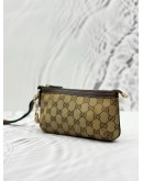 GUCCI WEB SHERRY LINE POUCH IN BEIGE GG CANVAS AND BROWN CALFSKIN LEATHER