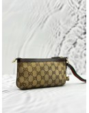 GUCCI WEB SHERRY LINE POUCH IN BEIGE GG CANVAS AND BROWN CALFSKIN LEATHER