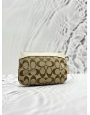 COACH POUCH IN BEIGE CC CANVAS AND IVORY CALFSKIN LEATHER