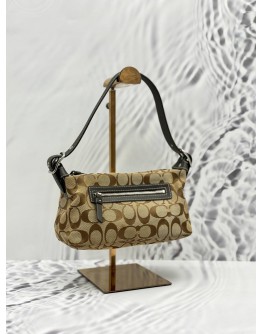 COACH MINI SHOULDER BAG IN BEIGE CC CANVAS AND BROWN CALFSKIN LEATHER