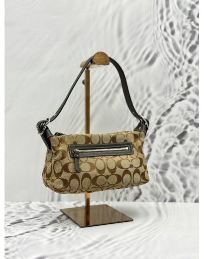 COACH MINI SHOULDER BAG IN BEIGE CC CANVAS AND BROWN CALFSKIN LEATHER