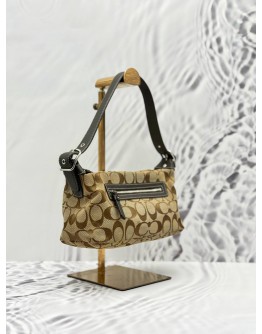 COACH MINI SHOULDER BAG IN BEIGE CC CANVAS AND BROWN CALFSKIN LEATHER