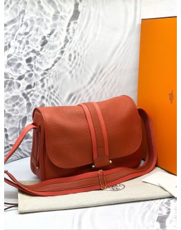 (LIKE NEW) 2014 HERMES BOURLINGUE SHOULDER AND CROSSBODY BAG IN SANGUINE TAURILLON CLEMENCE LEATHER AND ROSE JAIPUR CANVAS -FULL SET-