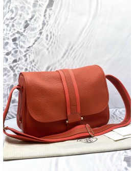 (LIKE NEW) 2014 HERMES BOURLINGUE SHOULDER AND CROSSBODY BAG IN SANGUINE TAURILLON CLEMENCE LEATHER AND ROSE JAIPUR CANVAS -FULL SET-