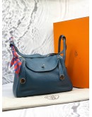 (LIKE NEW) 2015 HERMES LINDY 30 SHOULDER BAG IN BLEU SAPHIR TAURILLON CLEMENCE LEATHER -FULL SET-