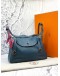 (LIKE NEW) 2015 HERMES LINDY 30 SHOULDER BAG IN BLEU SAPHIR TAURILLON CLEMENCE LEATHER -FULL SET-