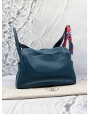 (LIKE NEW) 2015 HERMES LINDY 30 SHOULDER BAG IN BLEU SAPHIR TAURILLON CLEMENCE LEATHER -FULL SET-