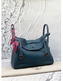 (LIKE NEW) 2015 HERMES LINDY 30 SHOULDER BAG IN BLEU SAPHIR TAURILLON CLEMENCE LEATHER -FULL SET-