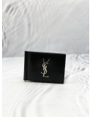YSL SAINT LAURENT BLACK LEATHER MONEY CLIP BIFOLD WALLET