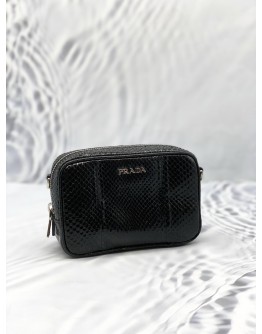 (LIKE NEW) PRADA BLACK WATERSNAKE MINI CAMERA BAG -FULL SET-