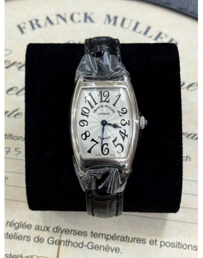 (LIKE NEW) 2014 FRANCK MULLER CINTREE CURVEX REF 1752QZ 18K 750 WHITE GOLD WHITE GUILLOCHE DIAL 25MM x 35MM QUARTZ WATCH -FULL SET-
