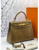 (UNUSED) YEAR 2020 HERMES KELLY 28 ALLIGATOR MISSISSIPPIENSIS FICELLE GOLD HARDWARE -FULL SET-