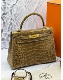 (UNUSED) YEAR 2020 HERMES KELLY 28 ALLIGATOR MISSISSIPPIENSIS FICELLE GOLD HARDWARE -FULL SET-