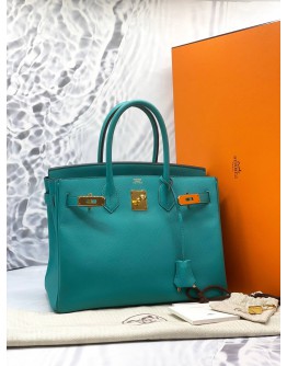(LIKE NEW) 2016 HERMES BIRKIN 30 TOP HANDLE BAG IN VERT VERONE EPSOM LEATHER -FULL SET-