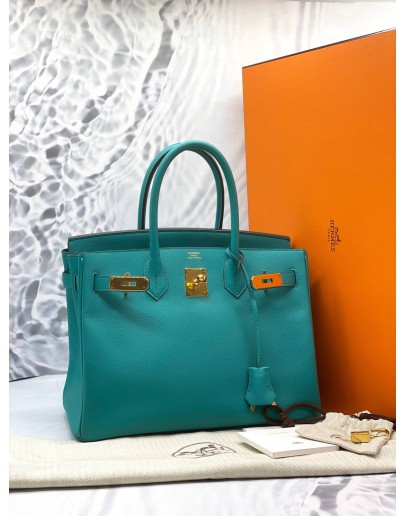 (LIKE NEW) 2016 HERMES BIRKIN 30 TOP HANDLE BAG IN VERT VERONE EPSOM LEATHER -FULL SET-