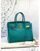 (LIKE NEW) 2016 HERMES BIRKIN 30 TOP HANDLE BAG IN VERT VERONE EPSOM LEATHER -FULL SET-