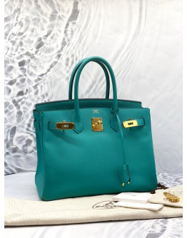 (LIKE NEW) 2016 HERMES BIRKIN 30 TOP HANDLE BAG IN VERT VERONE EPSOM LEATHER -FULL SET-