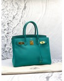 (LIKE NEW) 2016 HERMES BIRKIN 30 TOP HANDLE BAG IN VERT VERONE EPSOM LEATHER -FULL SET-