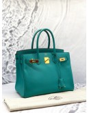 (LIKE NEW) 2016 HERMES BIRKIN 30 TOP HANDLE BAG IN VERT VERONE EPSOM LEATHER -FULL SET-