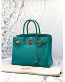 (LIKE NEW) 2016 HERMES BIRKIN 30 TOP HANDLE BAG IN VERT VERONE EPSOM LEATHER -FULL SET-