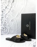 VERSACE CROSS STRAP BEJEWELED FLATS SIZE 36 IN BLACK -FULL SET-