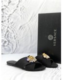 VERSACE CROSS STRAP BEJEWELED FLATS SIZE 36 IN BLACK -FULL SET-