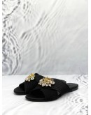 VERSACE CROSS STRAP BEJEWELED FLATS SIZE 36 IN BLACK -FULL SET-