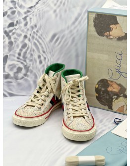 (LIKE NEW) GUCCI FLORAL 1977 TENNIS HIGH TOP SNEAKERS -FULL SET- 