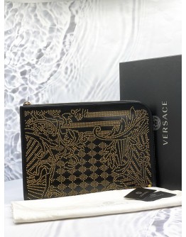 (LIKE NEW) VERSACE STUDDED LEATHER CLUTCH -FULL SET-
