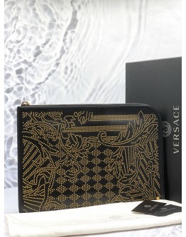 (LIKE NEW) VERSACE STUDDED LEATHER CLUTCH -FULL SET-