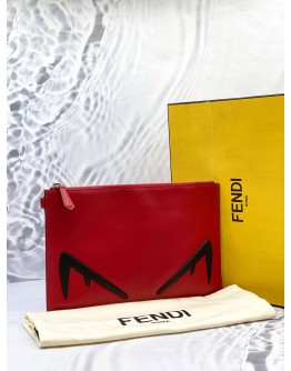 (LIKE NEW) FENDI MONSTER EYES CLUTCH IN RED CALFSKIN LEATHER -FULL SET-