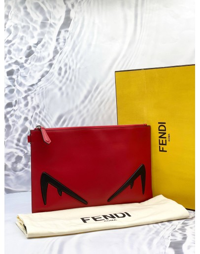 (LIKE NEW) FENDI MONSTER EYES CLUTCH IN RED CALFSKIN LEATHER -FULL SET-