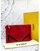 (LIKE NEW) FENDI MONSTER EYES CLUTCH IN RED CALFSKIN LEATHER -FULL SET-
