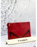 (LIKE NEW) FENDI MONSTER EYES CLUTCH IN RED CALFSKIN LEATHER -FULL SET-