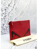 (LIKE NEW) FENDI MONSTER EYES CLUTCH IN RED CALFSKIN LEATHER -FULL SET-