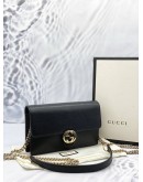 (LIKE NEW) GUCCI ICON GG INTERLOCKING WALLET ON CHAIN IN BLACK CALFSKIN LEATHER -FULL SET- 