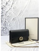 (LIKE NEW) GUCCI ICON GG INTERLOCKING WALLET ON CHAIN IN BLACK CALFSKIN LEATHER -FULL SET- 