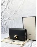 (LIKE NEW) GUCCI ICON GG INTERLOCKING WALLET ON CHAIN IN BLACK CALFSKIN LEATHER -FULL SET- 