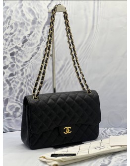 (LIKE NEW) CHANEL JUMBO CLASSIC DOUBLE FLAP BLACK CAVIAR LEATHER GHW